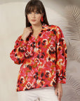 Women Floral Opaque Printed Casual Cotton Buttoned Top