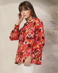 Women Floral Opaque Printed Casual Cotton Buttoned Top