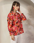 Women Floral Opaque Printed Casual Cotton Buttoned Top