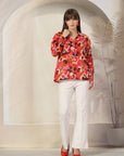 Women Floral Opaque Printed Casual Cotton Buttoned Top