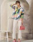 Women Opaque Printed Casual Cotton Buttoned Top