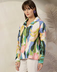 Women Opaque Printed Casual Cotton Buttoned Top