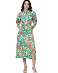 Floral Print Puff Sleeve Shirt Midi Dress