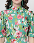 Floral Print Puff Sleeve Shirt Midi Dress