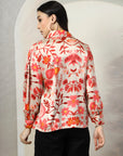 Women Beige Floral Opaque Printed Casual Buttoned Top