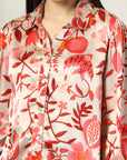 Women Beige Floral Opaque Printed Casual Buttoned Top