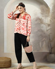 Women Beige Floral Opaque Printed Casual Buttoned Top