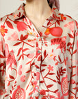 Women Beige Floral Opaque Printed Casual Buttoned Top