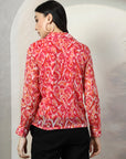 Women Pink Floral Opaque Printed Casual Buttoned Top