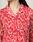 Women Pink Floral Opaque Printed Casual Buttoned Top