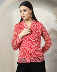 Women Pink Floral Opaque Printed Casual Buttoned Top