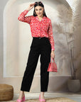 Women Pink Floral Opaque Printed Casual Buttoned Top