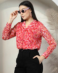 Women Pink Floral Opaque Printed Casual Buttoned Top