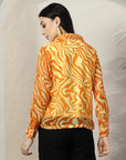 Women Mustard Floral Opaque Printed Casual Buttoned Top