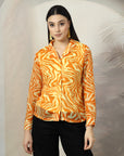 Women Mustard Floral Opaque Printed Casual Buttoned Top