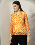 Women Mustard Floral Opaque Printed Casual Buttoned Top