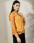 Women Mustard Floral Opaque Printed Casual Buttoned Top