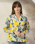 Women Floral Opaque Printed Casual Cotton Buttoned Top