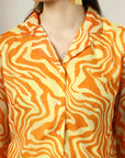 Women Mustard Floral Opaque Printed Casual Buttoned Top