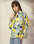Women Floral Opaque Printed Casual Cotton Buttoned Top
