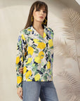 Women Floral Opaque Printed Casual Cotton Buttoned Top