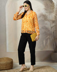 Women Mustard Floral Opaque Printed Casual Buttoned Top