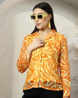Women Mustard Floral Opaque Printed Casual Buttoned Top