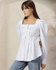 Women Opaque Striped Casual Cotton Buttoned Top