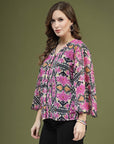 Violet Black Ethnic Motifs Printed Shirt Style Top
