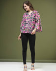 Violet Black Ethnic Motifs Printed Shirt Style Top