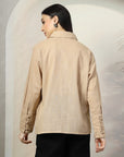 Women Beige Opaque Casual Cotton Buttoned Top