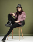 Solid Pink Self Design Spread Collar Bomber Jacket