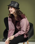 Solid Pink Self Design Spread Collar Bomber Jacket