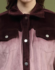 Solid Pink Self Design Spread Collar Bomber Jacket