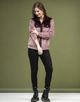 Solid Pink Self Design Spread Collar Bomber Jacket