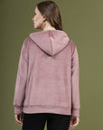 Pink Solid Hooded Long Sleeves Pullover Sweatshirt