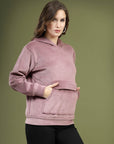 Pink Solid Hooded Long Sleeves Pullover Sweatshirt