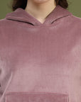 Pink Solid Hooded Long Sleeves Pullover Sweatshirt