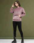 Pink Solid Hooded Long Sleeves Pullover Sweatshirt