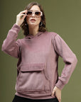 Pink Solid Hooded Long Sleeves Pullover Sweatshirt