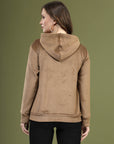 Brown Solid Hooded Long Sleeves Pullover Sweatshirt