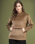 Brown Solid Hooded Long Sleeves Pullover Sweatshirt