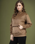 Brown Solid Hooded Long Sleeves Pullover Sweatshirt