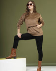 Brown Solid Hooded Long Sleeves Pullover Sweatshirt