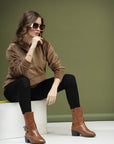 Brown Solid Hooded Long Sleeves Pullover Sweatshirt
