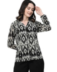 Animal Printed Cuban Collar Casual Buttoned Top