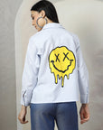 Women Blue White Opaque Striped Casual Buttoned Top