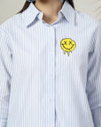 Women Blue White Opaque Striped Casual Buttoned Top