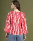 Pink Printed V-Neck Flared Sleeves Top