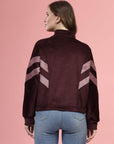 Maroon Mock Collar Long Sleeves Pullover Sweatshirt